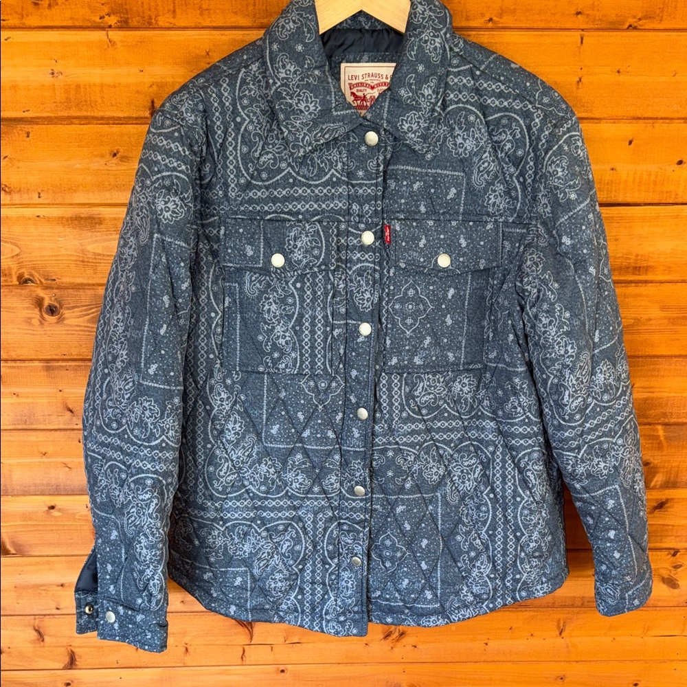 Levi's Indigo Paisley Diamond Quilted Shirt Jacket bandana print womens S